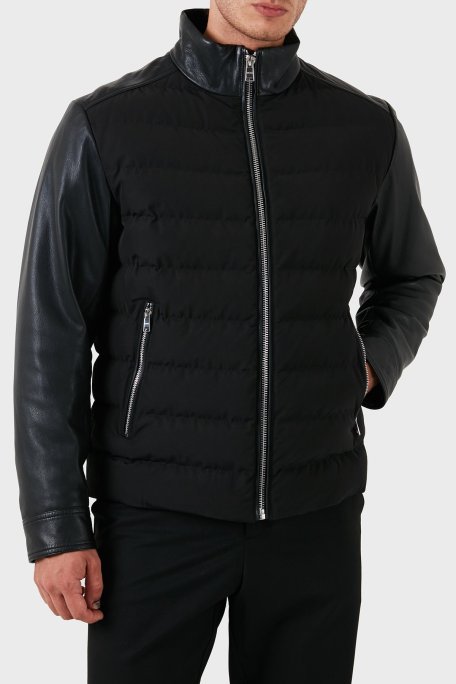 Boss Hakiki Deri Kapitoneli Fermuarlı Erkek Ceket 50518724 001 SİYAH - Boss