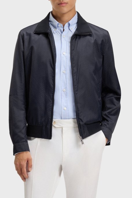 Boss Jakarlı Logo Baskılı Regular Fit Su İtici Dik Yaka Erkek Ceket 50540458 404 LACİVERT - Boss