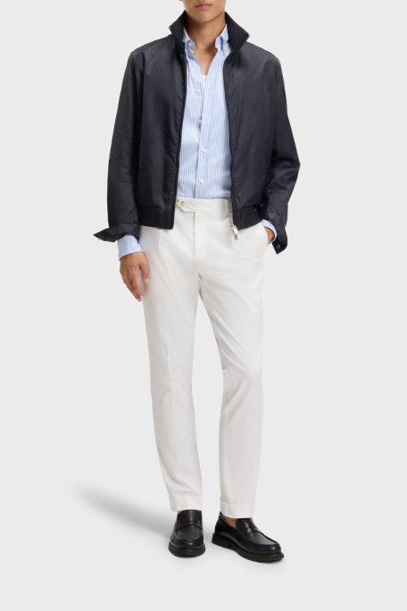 Boss Jakarlı Logo Baskılı Regular Fit Su İtici Dik Yaka Erkek Ceket 50540458 404 LACİVERT - Boss (1)