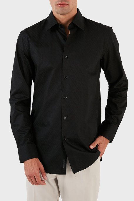 Boss Jakarlı Monogram Logolu Uzun Kollu Slim Fit Erkek Gömlek 50473310 001 SİYAH - Boss (1)