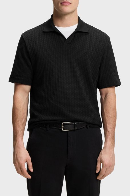 Boss Jakarlı Pamuklu Regular Fit Kısa Kollu V Yaka Erkek Polo 50561203 001 SİYAH - Boss