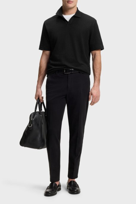 Boss Jakarlı Pamuklu Regular Fit Kısa Kollu V Yaka Erkek Polo 50561203 001 SİYAH - Boss (1)