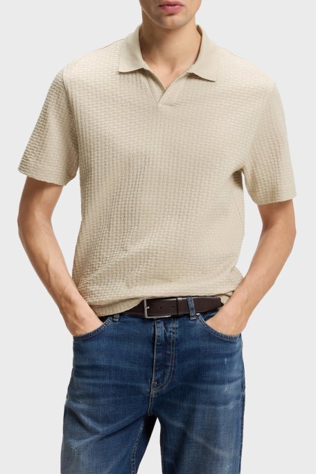 Boss Jakarlı Pamuklu Regular Fit Kısa Kollu V Yaka Erkek Polo 50561203 286 BEJ - Boss