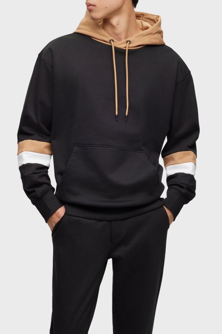 Boss Kapüşonlu Kanguru Cepli % 100 Pamuk Oversize Erkek Sweat 50499424 001 SİYAH - Boss