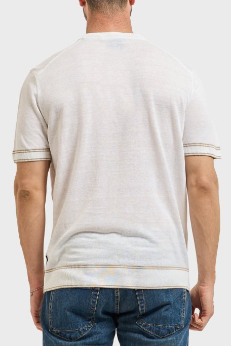 Boss Keten Karışımlı Kontrast Renk Detaylı Bisiklet Yaka Erkek T Shirt 50560491 100 BEYAZ - Boss (1)