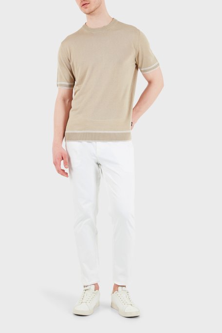 Boss Keten Karışımlı Regular Fit Bisiklet Yaka Erkek T Shirt 50560491 286 BEJ - Boss (1)