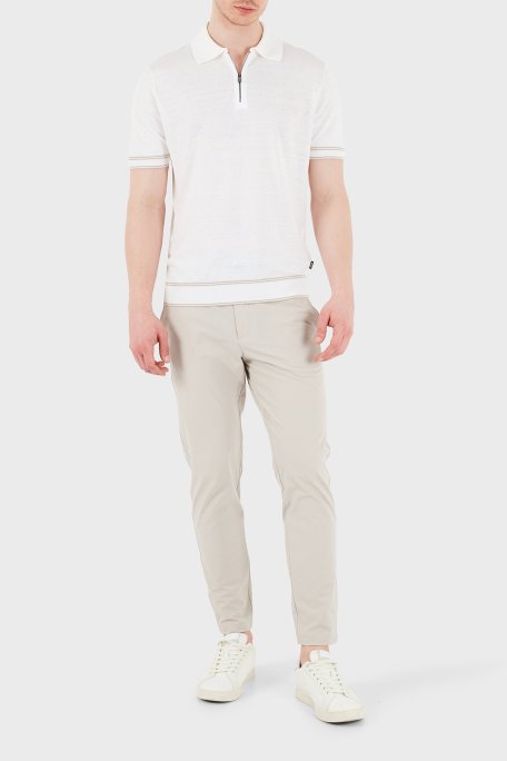 Boss Keten Karışımlı Regular Fit Fermuarlı Erkek Polo 50560474 100 BEYAZ - Boss (1)