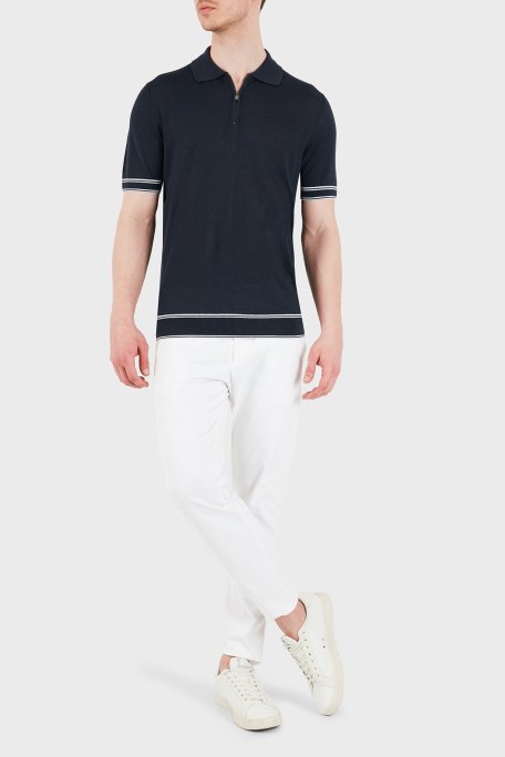 Boss Keten Karışımlı Regular Fit Fermuarlı Erkek Polo 50560474 404 LACİVERT - Boss (1)