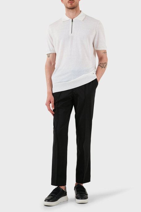 Boss Keten Karışımlı Regular Fit Yarım Fermuarlı Erkek Polo Yaka T Shirt 50537640 100 BEYAZ - Boss