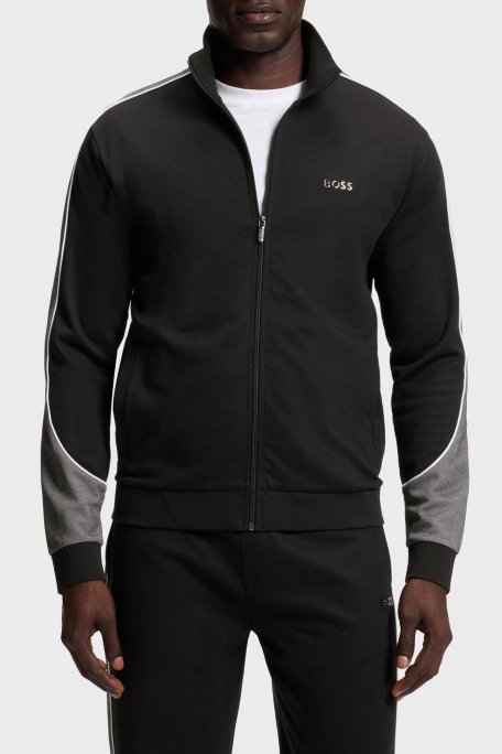Boss Kontrast Detaylı Pamuklu Regular Fit Dik Yaka Fermuarlı Erkek Sweat 50554793 001 SİYAH - Boss