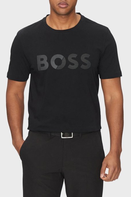 Boss Logo Baskılı % 100 Pamuk Regular Fit Bisiklet Yaka Erkek T Shirt 50530990 001 SİYAH - Boss