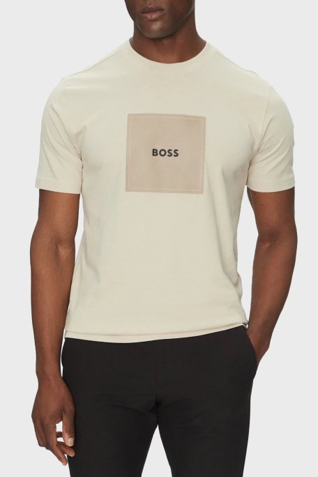 Boss Logo Baskılı % 100 Pamuk Regular Fit Bisiklet Yaka Erkek T Shirt 50538096 284 KREM - Boss