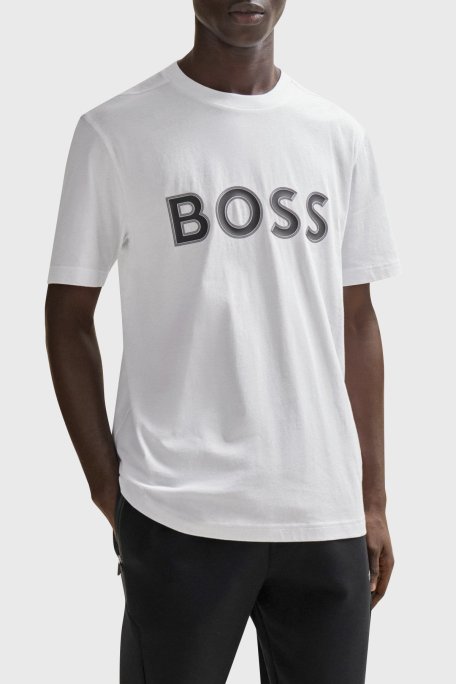Boss Logo Baskılı Bisiklet Yaka Regular Fit Pamuklu Jarse Erkek T Shirt 50506344 100 BEYAZ - Boss