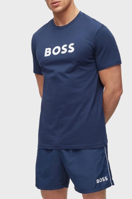 Boss Logo Baskılı Pamuklu Regular Fit Bisiklet Yaka Erkek T Shirt 50491706 413 LACİVERT - Boss