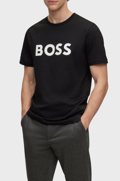 Boss Logo Baskılı Pamuklu Regular Fit Bisiklet Yaka Erkek T Shirt 50495742 001 SİYAH - Boss