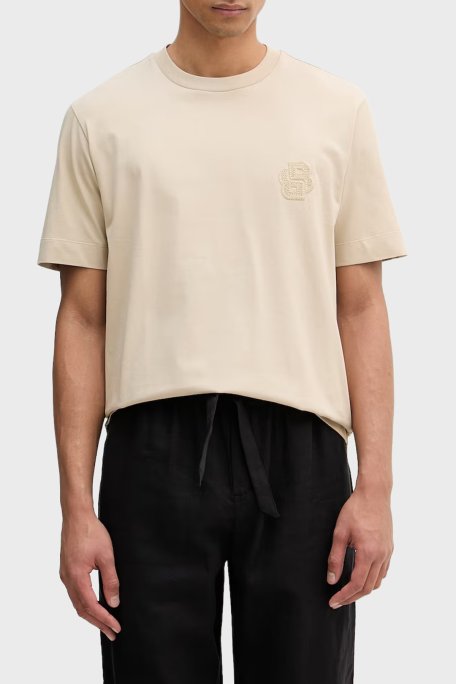 Boss Logolu % 100 Pamuk Bisiklet Yaka Erkek T Shirt 50560328 286 BEJ - Boss