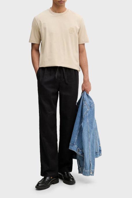 Boss Logolu % 100 Pamuk Bisiklet Yaka Erkek T Shirt 50560328 286 BEJ - Boss (1)