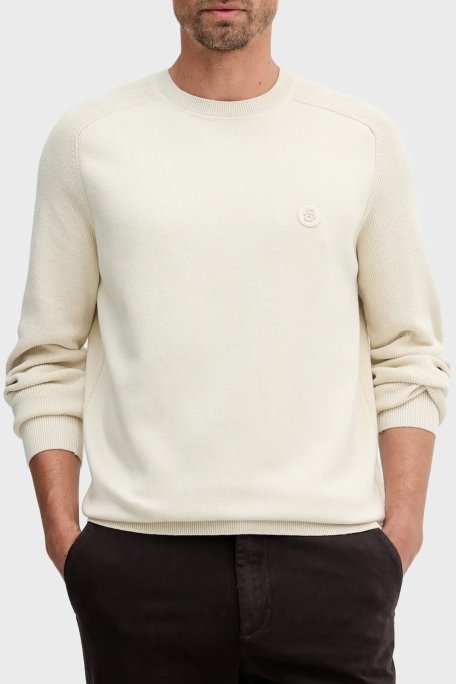 Boss Logolu % 100 Pamuk Regular Fit Bisiklet Yaka Erkek Kazak 50543136 131 EKRU - Boss