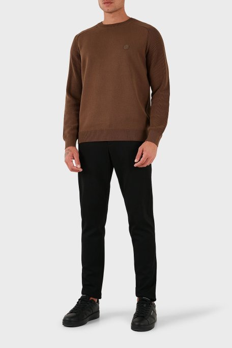 Boss Logolu % 100 Pamuk Regular Fit Bisiklet Yaka Erkek Kazak 50543136 217 KAHVE - Boss (1)