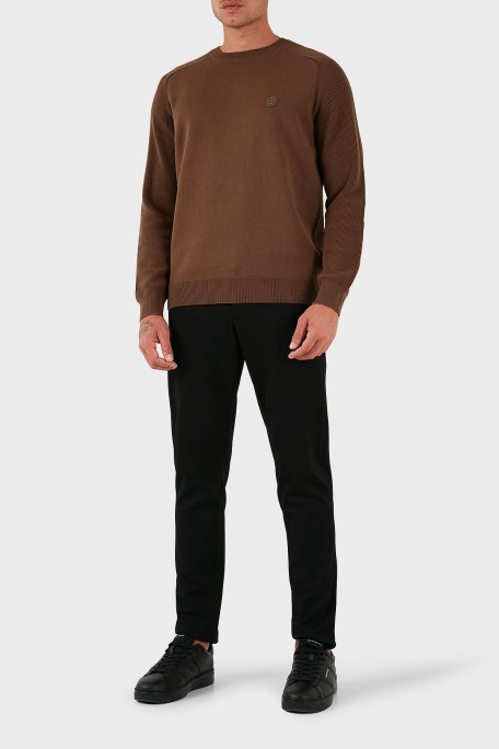 Boss Logolu % 100 Pamuk Regular Fit Bisiklet Yaka Erkek Kazak 50543136 217 KAHVE - Boss (1)