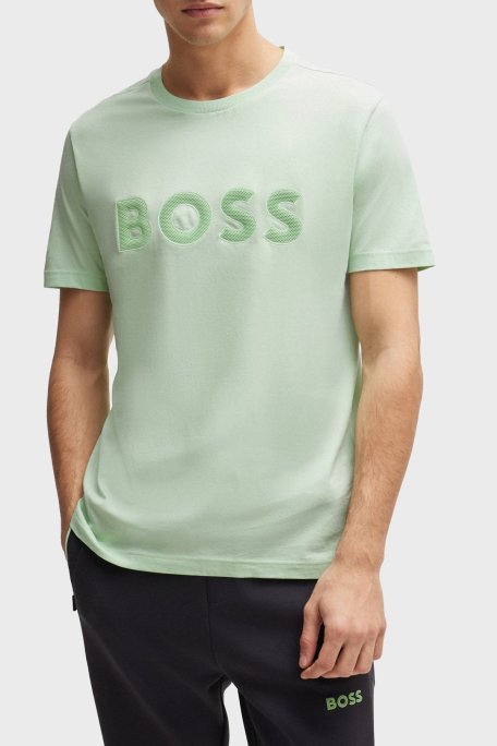 Boss Logolu % 100 Pamuk Regular Fit Bisiklet Yaka Erkek T Shirt 50512866 388 AÇIK YEŞİL - Boss