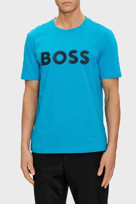Boss Logolu % 100 Pamuk Regular Fit Bisiklet Yaka Erkek T Shirt 50512866 442 TURKUAZ - Boss