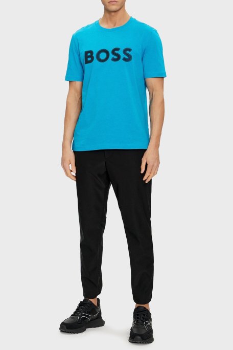 Boss Logolu % 100 Pamuk Regular Fit Bisiklet Yaka Erkek T Shirt 50512866 442 TURKUAZ - Boss (1)