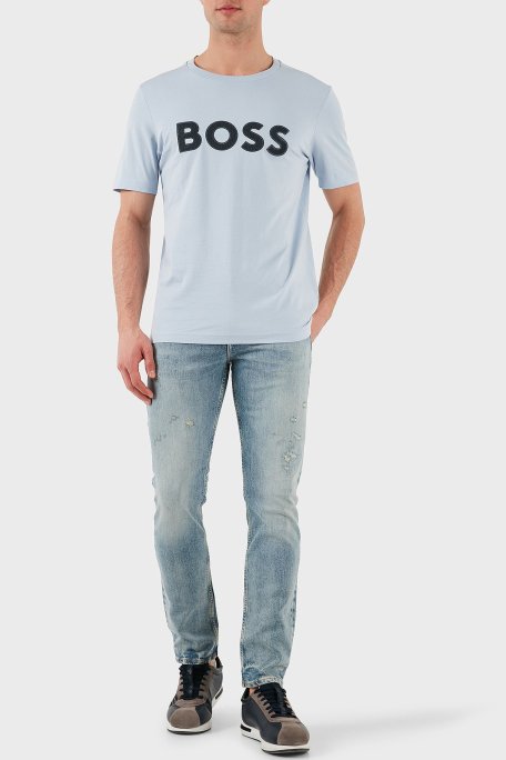 Boss Logolu % 100 Pamuk Regular Fit Bisiklet Yaka Erkek T Shirt 50512866 527 AÇIK MAVİ - Boss (1)