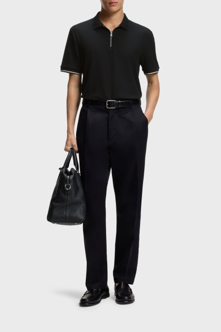 Boss Logolu % 100 Pamuk Regular Fit Yarım Fermuarlı Erkek Polo 50555108 001 SİYAH - Boss (1)