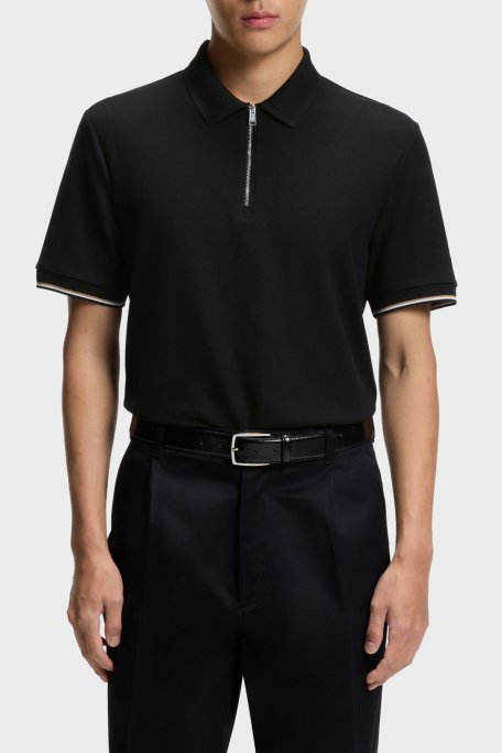 Boss Logolu % 100 Pamuk Regular Fit Yarım Fermuarlı Erkek Polo 50555108 001 SİYAH - Boss