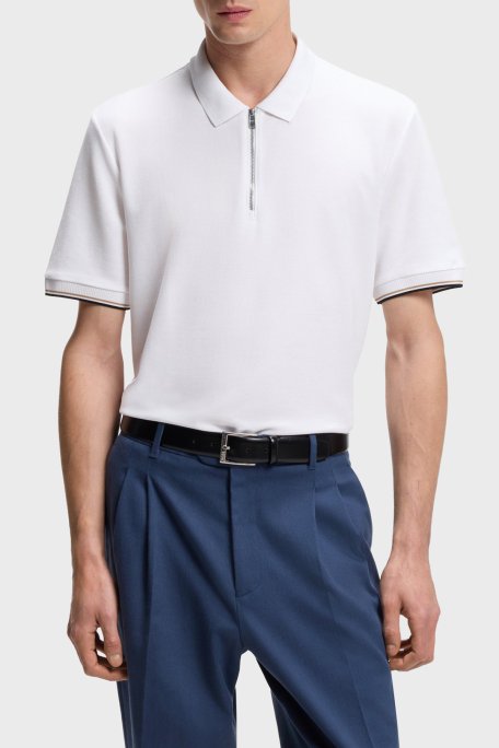 Boss Logolu % 100 Pamuk Regular Fit Yarım Fermuarlı Erkek Polo 50555108 100 BEYAZ - Boss