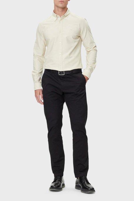 Boss Logolu % 100 Pamuk Slim Fit Düğmeli Yaka Erkek Gömlek 50544917 131 EKRU - Boss (1)