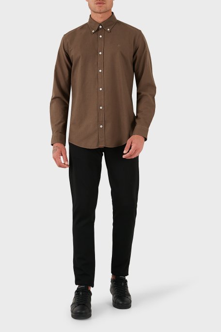 Boss Logolu % 100 Pamuk Slim Fit Düğmeli Yaka Erkek Gömlek 50544917 217 KAHVE - Boss (1)