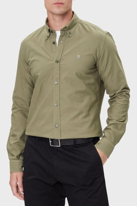 Boss Logolu % 100 Pamuk Slim Fit Düğmeli Yaka Erkek Gömlek 50544917 314 HAKİ - Boss