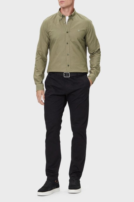 Boss Logolu % 100 Pamuk Slim Fit Düğmeli Yaka Erkek Gömlek 50544917 314 HAKİ - Boss (1)