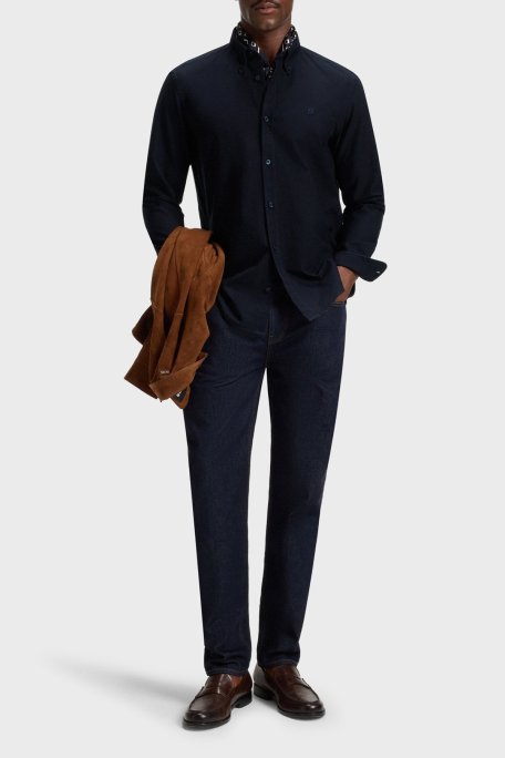 Boss Logolu % 100 Pamuk Slim Fit Düğmeli Yaka Erkek Gömlek 50544917 404 LACİVERT - Boss (1)