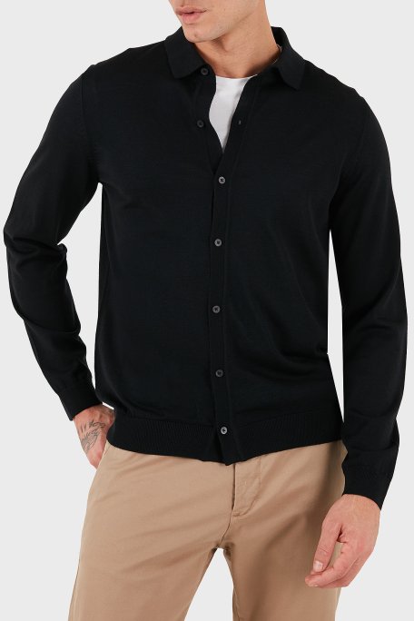 Boss Logolu % 100 Yün Regular Fit Klasik Yaka Düğmeli Erkek Hırka 50550087 001 SİYAH - Boss