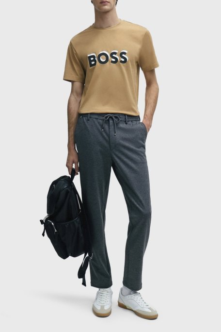 Boss Logolu Bisiklet Yaka Regular Fit Pamuklu Jarse Erkek T Shirt 50506923 260 KAHVE - Boss (1)