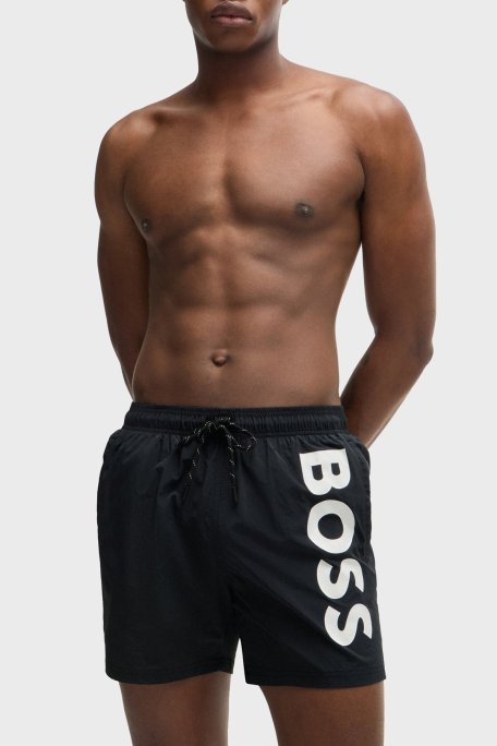Boss Logolu Deniz Şortu Belden Bağlamalı Çabuk Kuruyan Cepli Erkek Mayo Short 50514502 001 SİYAH - Boss