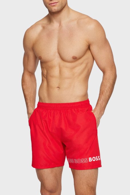 Boss Logolu Deniz Şortu Cepli 50469300 629 Erkek Mayo Short 50469300 629 KIRMIZI - Boss