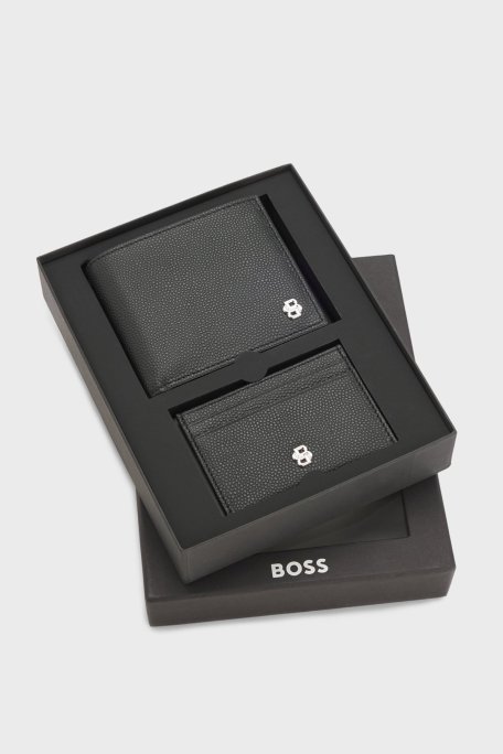 Boss Logolu Deri 2li Kartlık Cüzdan Seti Erkek Cüzdan Takım 50548800 001 SİYAH - Boss