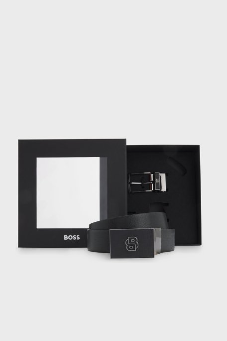 Boss Logolu Deri Çift Tokalı Erkek Kemer 50558761 001 SİYAH - Boss