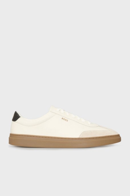 Boss Logolu Deri Süet Detaylı Sneaker Erkek Ayakkabı 50552852 122 BEYAZ - Boss