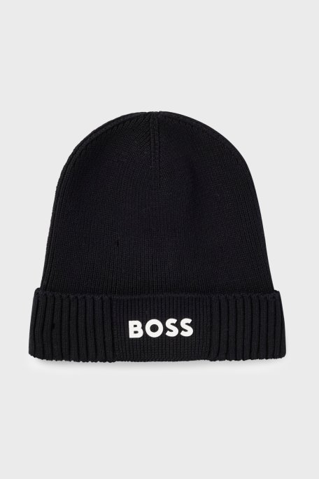 Boss Logolu Pamuk ve Yün Karışımlı Erkek Bere 50499423 001 SİYAH - Boss