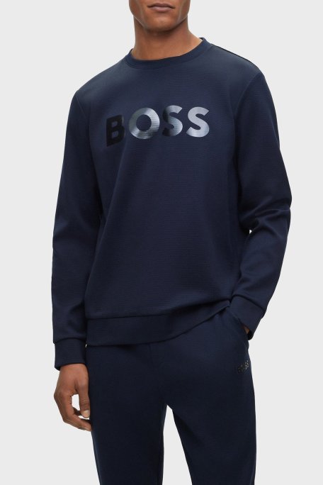 Boss Logolu Pamuklu Bisiklet Yaka Relaxed Fit Erkek Sweat 50501198 402 LACİVERT - Boss