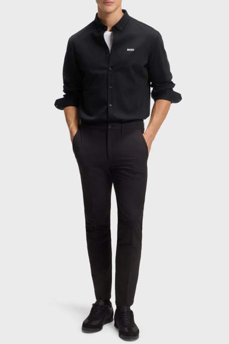 Boss Logolu Pamuklu Jarse Regular Fit Düğmeli Yaka Erkek Gömlek 50555946 002 SİYAH - Boss (1)