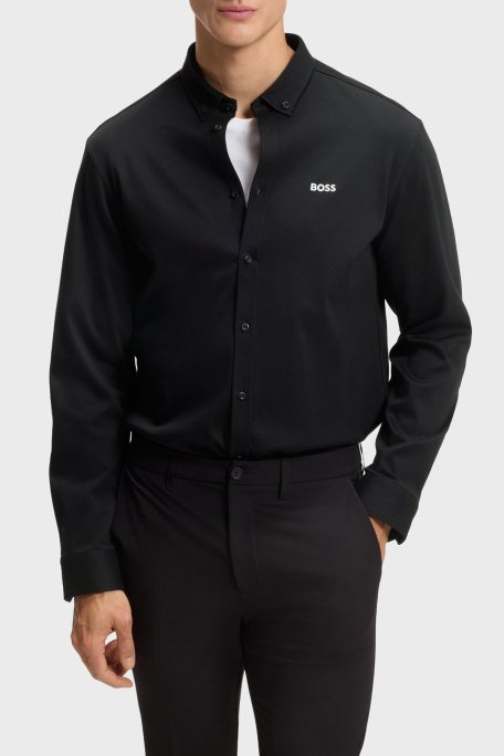 Boss Logolu Pamuklu Jarse Regular Fit Düğmeli Yaka Erkek Gömlek 50555946 002 SİYAH - Boss