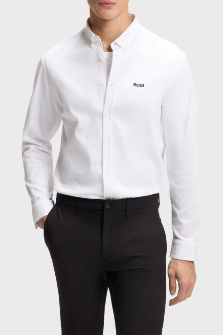 Boss Logolu Pamuklu Jarse Regular Fit Düğmeli Yaka Erkek Gömlek 50555946 100 BEYAZ - Boss