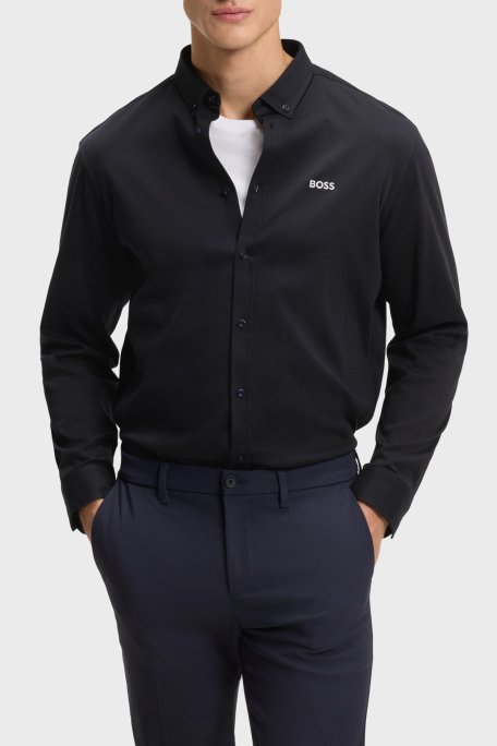 Boss Logolu Pamuklu Jarse Regular Fit Düğmeli Yaka Erkek Gömlek 50555946 402 LACİVERT - Boss