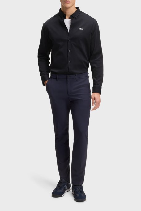 Boss Logolu Pamuklu Jarse Regular Fit Düğmeli Yaka Erkek Gömlek 50555946 402 LACİVERT - Boss (1)